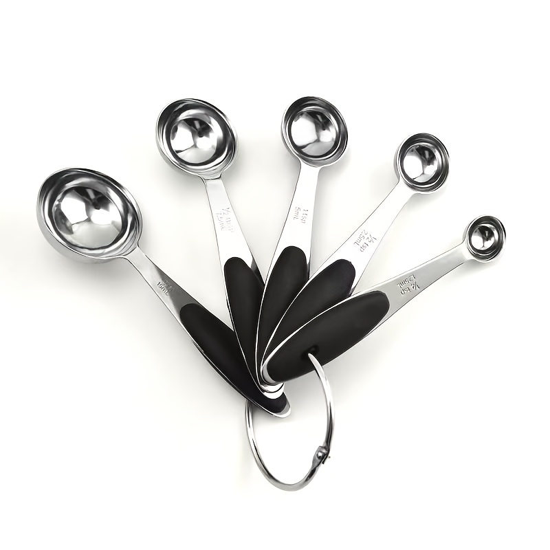 TEMU 5pcs Stainless Steel Measuring Cup And Spoon Set With Colorful Silicone Handles - Ideal For Cooking And Baking, Food-safe Kitchen Utensils,