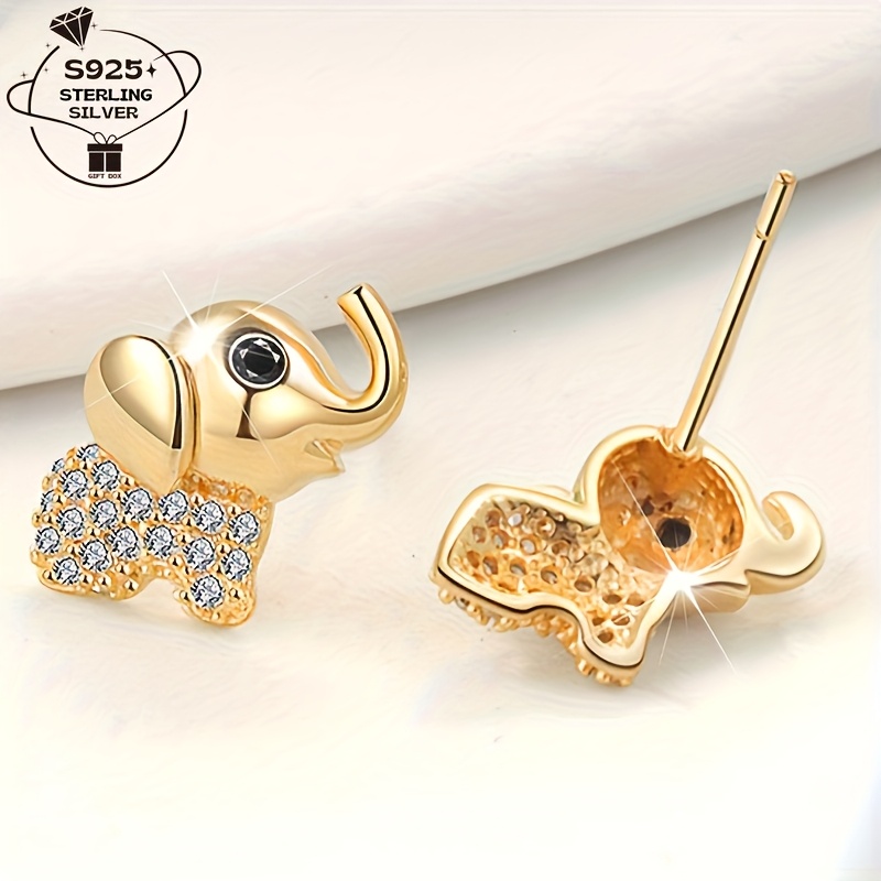 Elephant Stud Earrings in 925 Sterling Silver, Sparkling Zirconia