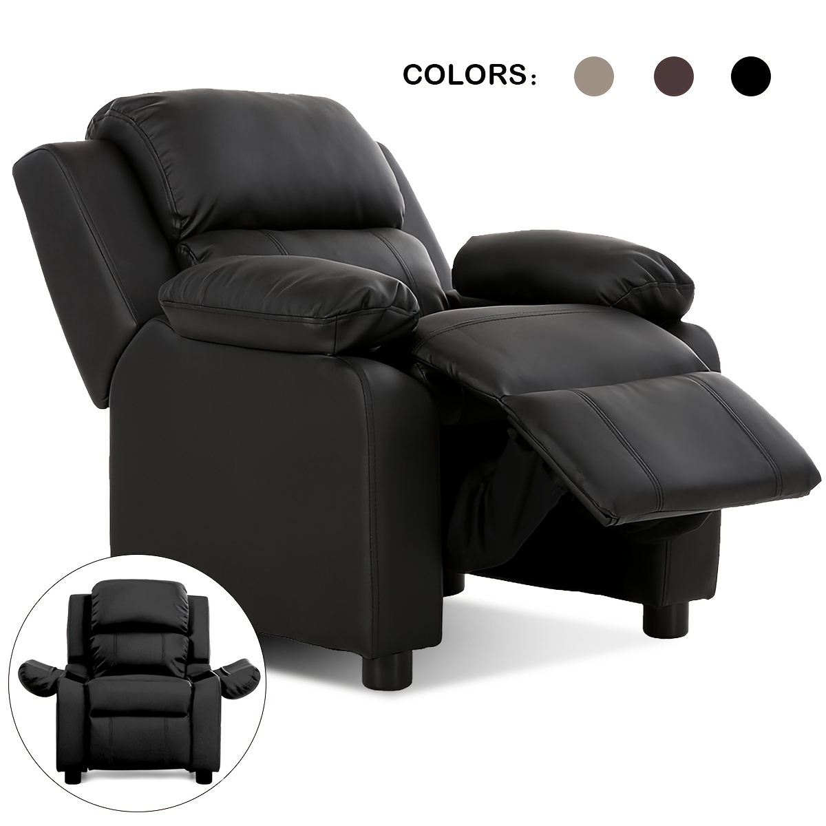 

Black Deluxe Padded Kids Sofa Armchair Recliner Headrest Children W Storage Arms