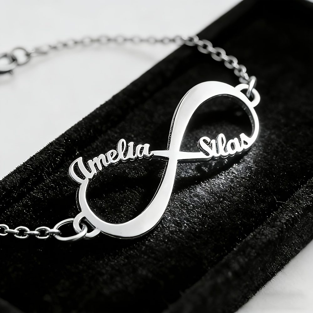 TEMU Bracelet Nom Infinité Personnalisé | Acier Inoxydable 304L, Plaqué Or 18K, Cadeau Élégant pour et les Occasions Spéciales, Parfait pour les