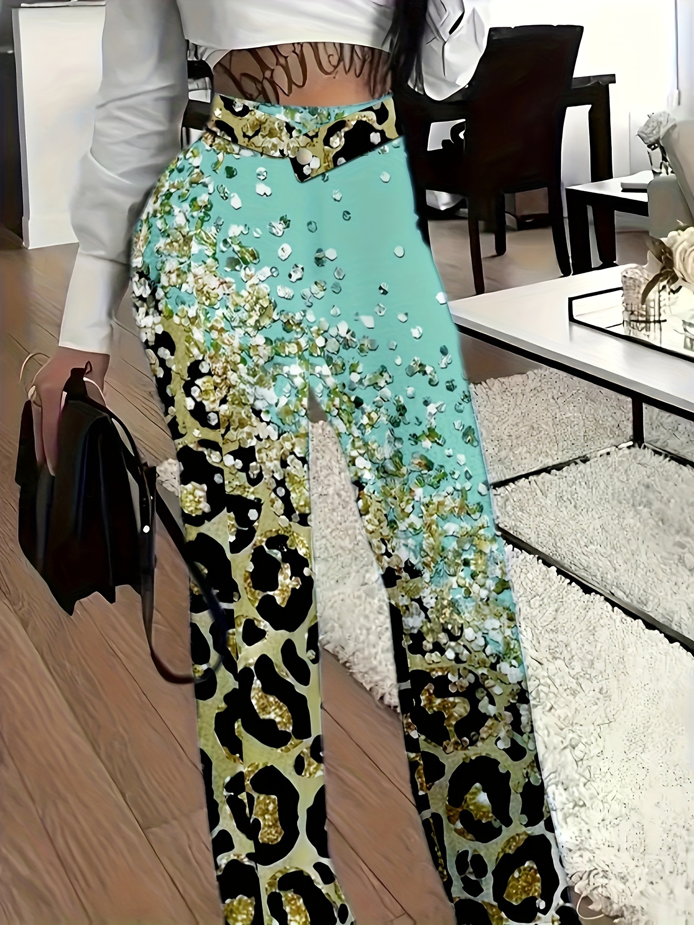 Spring Fashion Women High Waist Casual Pants Fashion Slim Leopard