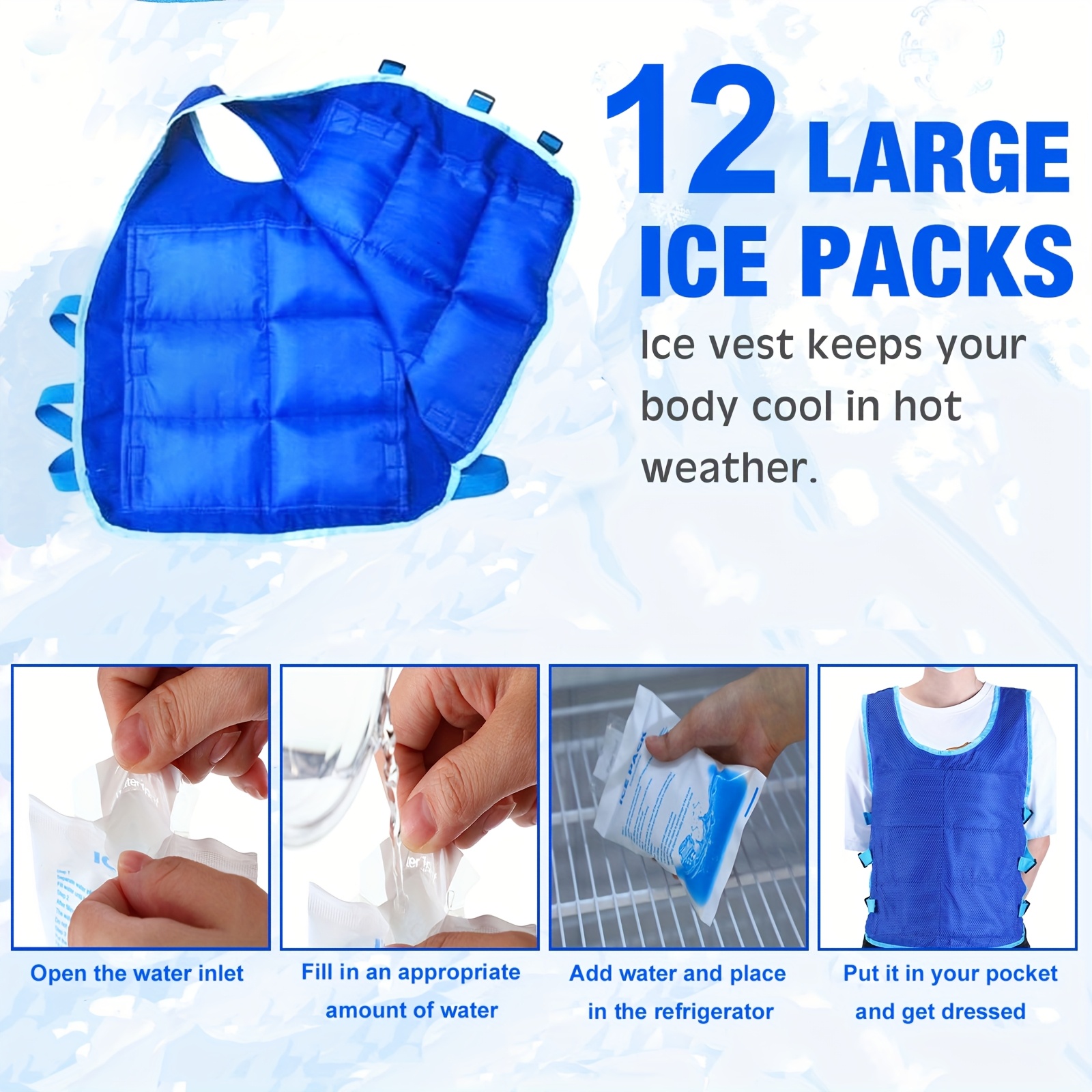 1pc Cooling Vest with 12 Ice Packs Heavy-Duty Adjustable Cold Vest,  Quick-Cool Outdoor Apparel for Men Women, Fishing, Cycling, Running, Con