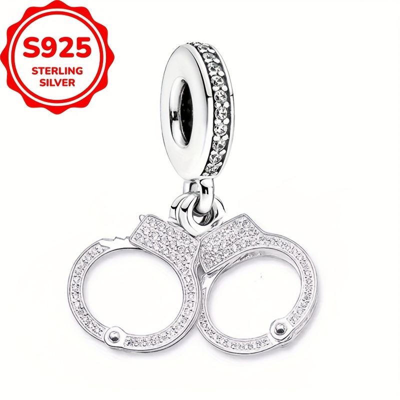 Image of 1pc 925 Silver Handcuffs Design Necklace Pendant Making Jewelry Additions Valentine's Day Gift Or Birthday Gift For Women