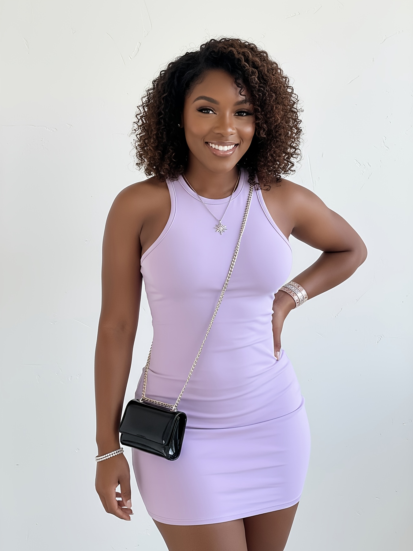 womens casual sleeveless crew neck lavender bodycon mini - Temu Mauritius