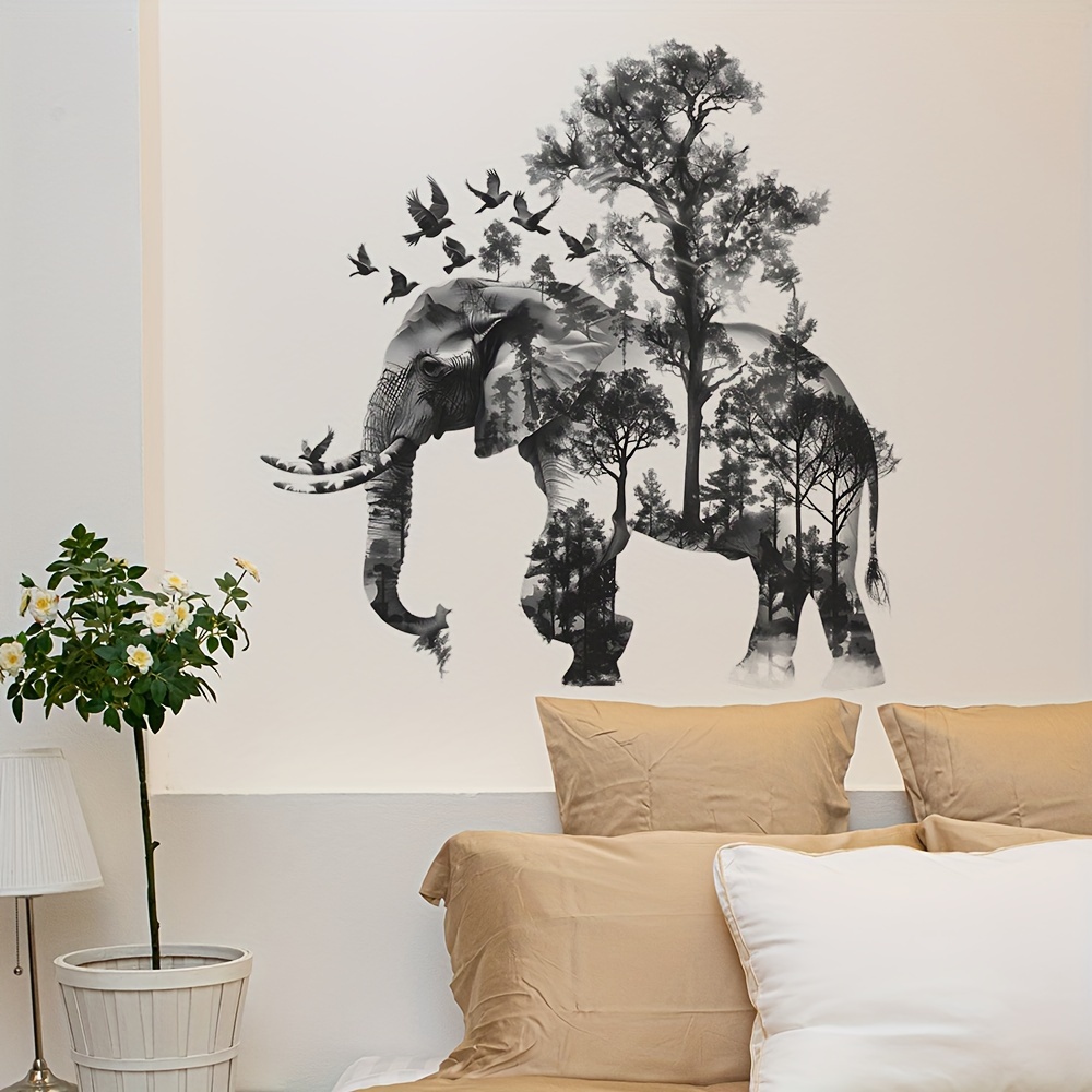 

Creative Elephant With Plants And Birds Wall Stickers, 2pcs/set - Pvc Self-adhesive Decorative Gifts For Living Room, Bedroom, Kitchen, Foyer - Mixed Colors Craft Tools & Supplies