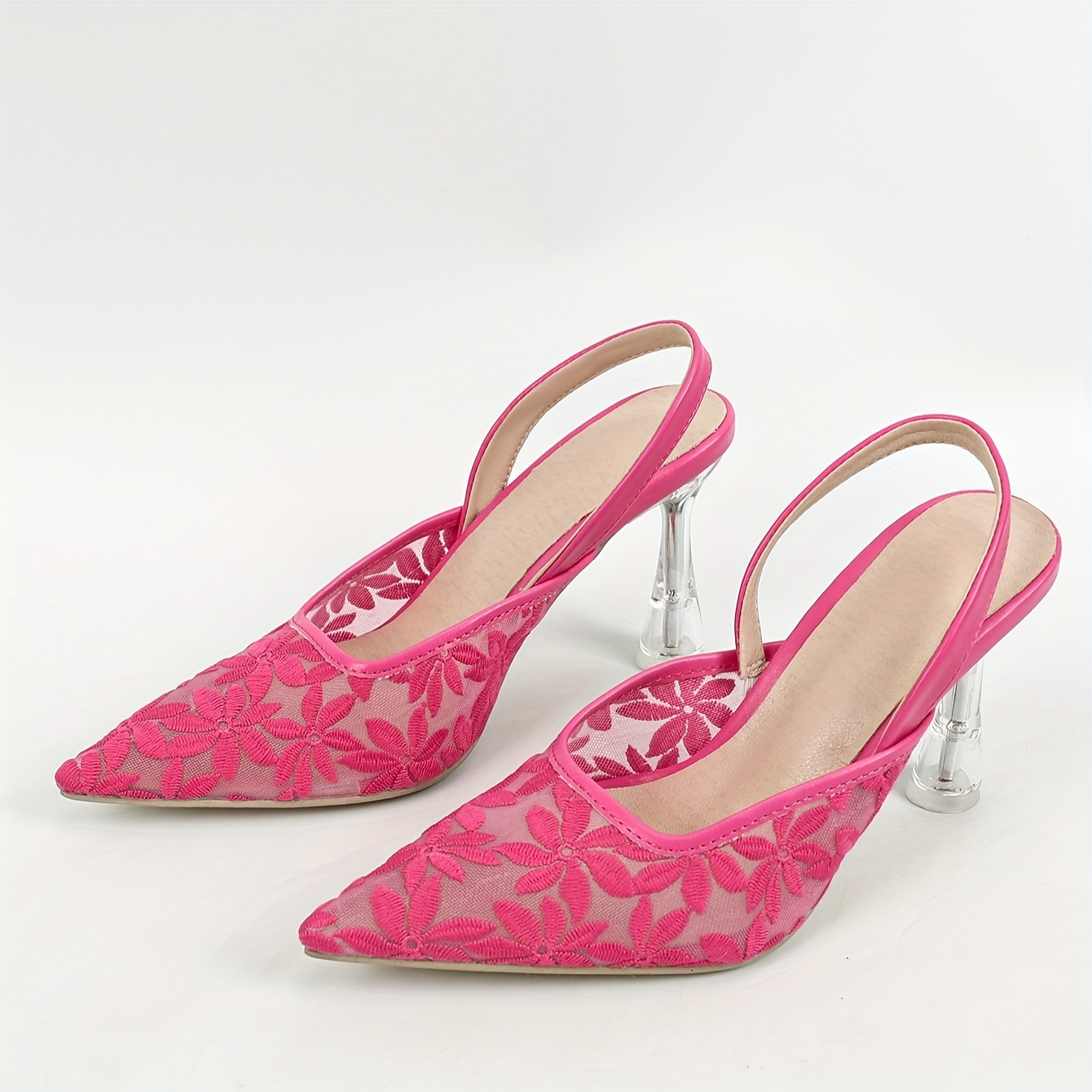 embroidery high heels pointed toe mesh - Temu