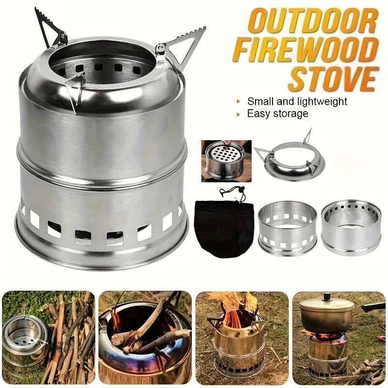 A Mini Portable Camping Stove for Outdoor Adventures: Compact, Made of Stainless Steel, And Designed for Burning Wood - Perfect for Your Next Adventure!