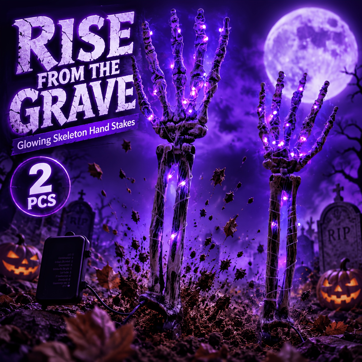 TEMU 4/2pcs For Halloween Skeleton Hand Stake Lights, Purple Led Glowing Skeleton Arm Garden Stakes, Spooky Outdoor Yard Lawn Pathway Decorations,