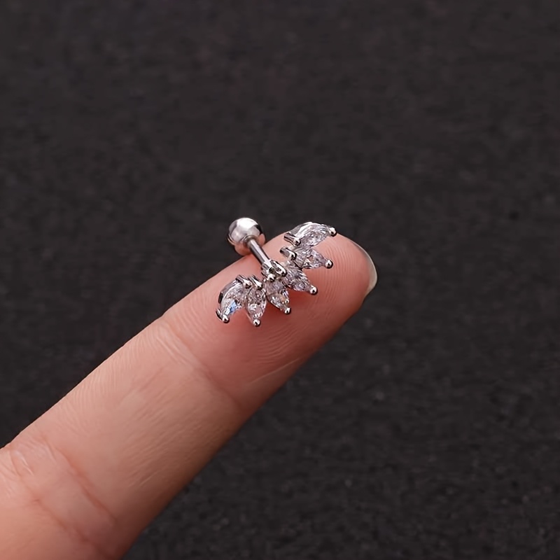 Titanium Steel Barbell Ear Stud with Micro-Inlaid Zirconia