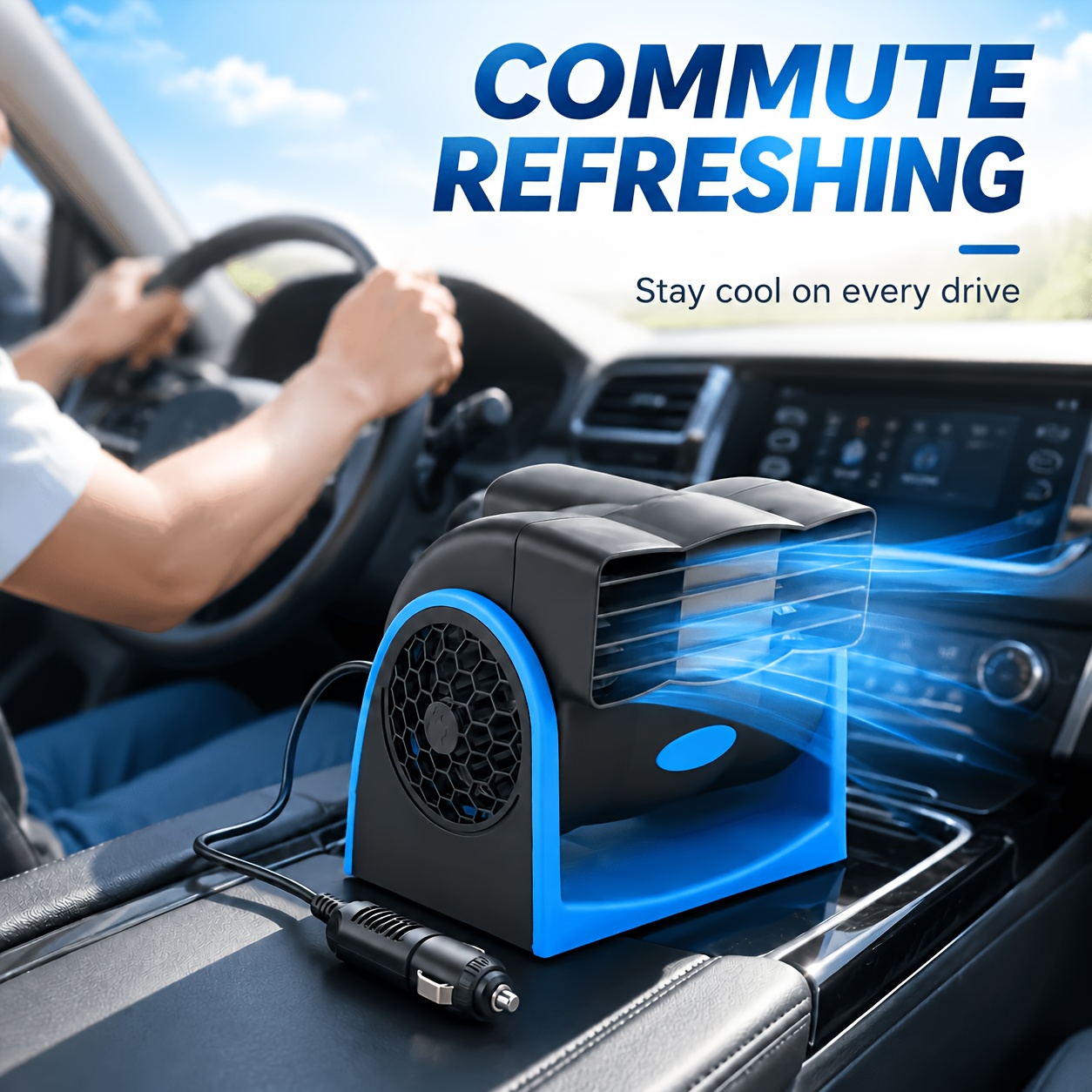 TEMU Long-distance Travel, Refreshing Companionship. 12v Portable Car Fan With Adjustable , 45db , Cage Protection. Suitable For Cars, Suvs, Campers