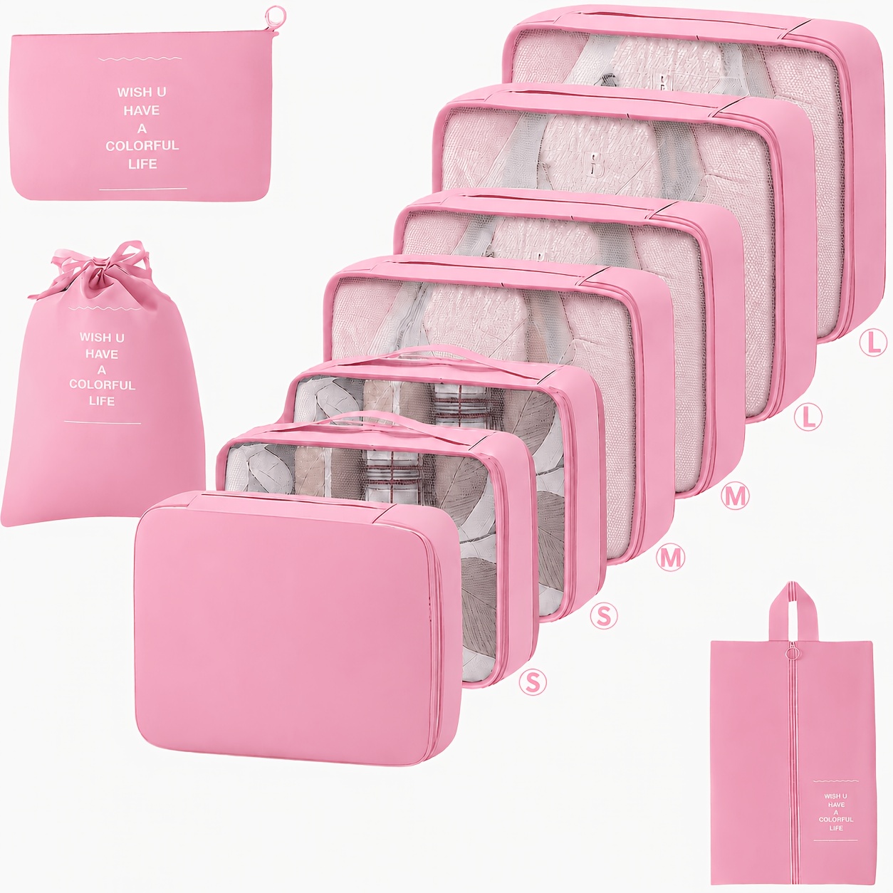 TEMU 10pcs/set Travel Organizer Storage Bag Luggage Packaging Cube Set Luggage Portable Luggage Clothing Shoes Organizing Bag Folding