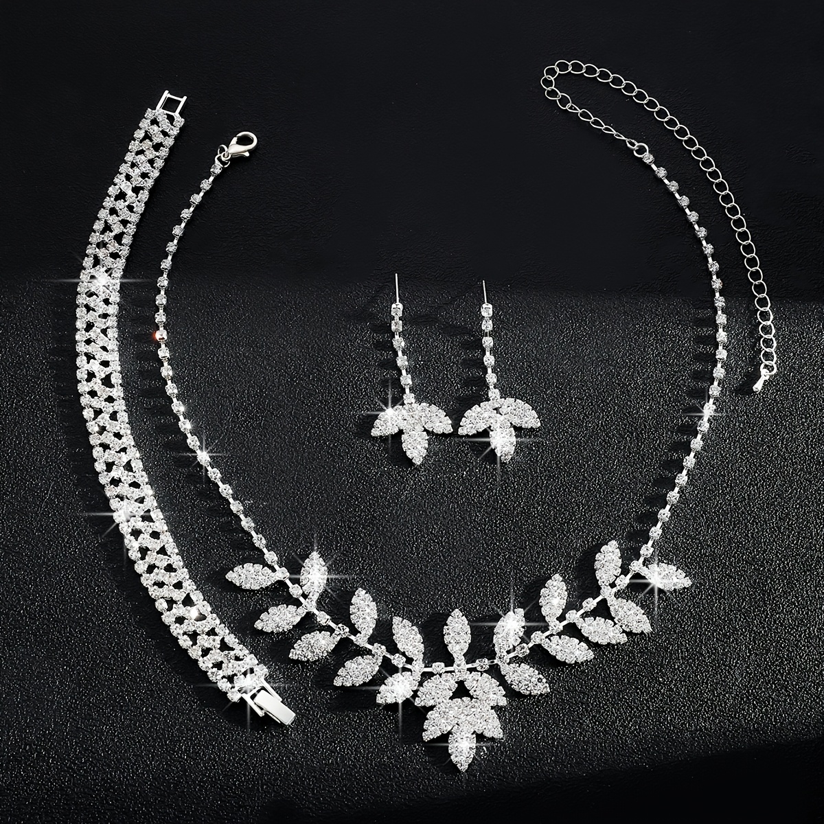 Leaf Bridal Jewelry Set with Rhinestones