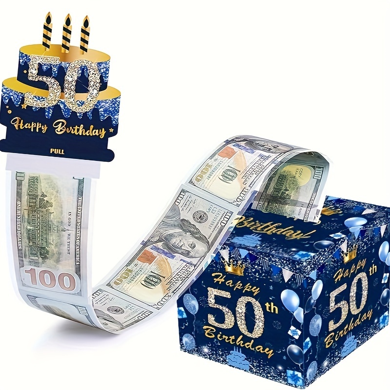 50岁生日主题现金箱快乐生日贺卡和50个透明袋惊喜现金箱现金箱现金适合庆祝生日活动万圣节感恩节圣诞节