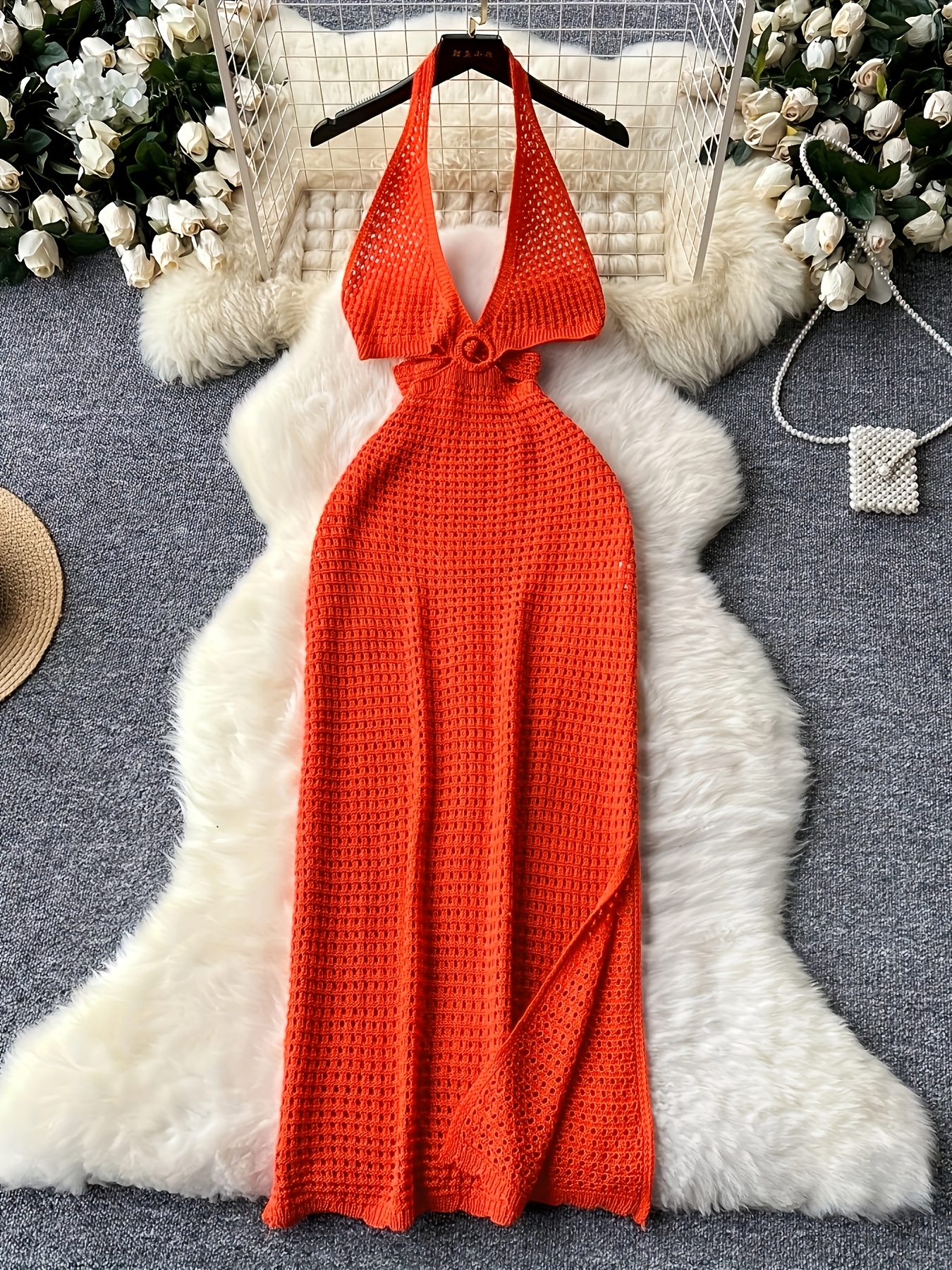long backless dress with slit Backless Red Chiffon Slit Maxi Dress Red / US 2 main image 1
