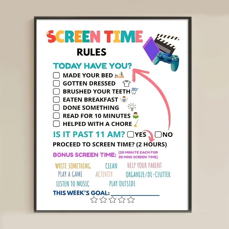 TEMU Art mural plat 2D, Art mural plat 2D, pour de jeux vidéo - Affiche présentant les directives d'utilisation des écrans avec un design de de jeu