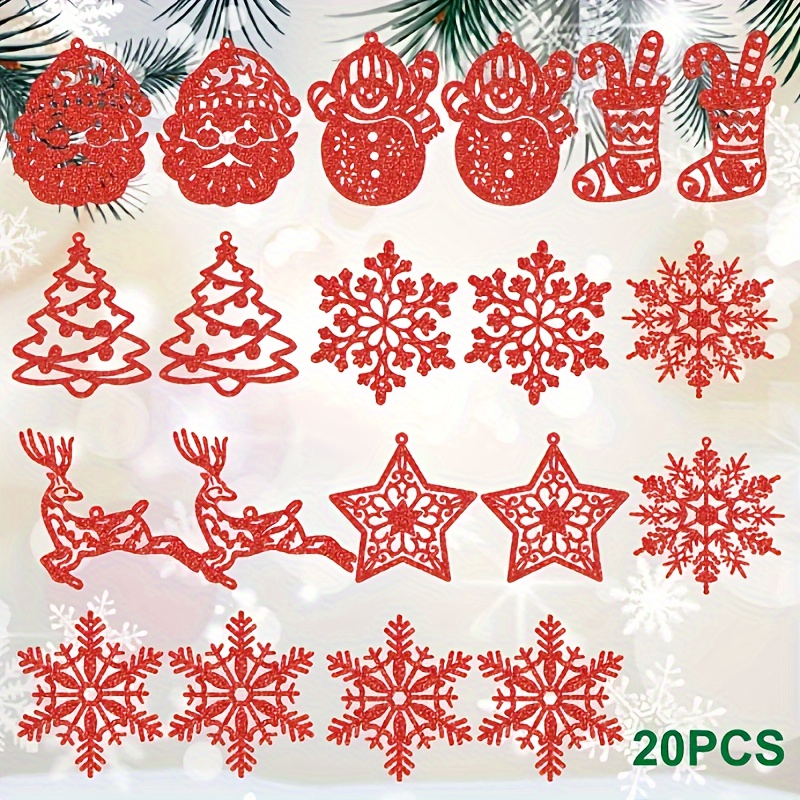 

20 Pcs Christmas Party Decorations: Glittery Christmas Tree Toppers, Snowflakes, Santa Claus, Stockings, Stars, Reindeer, And More - Paper Hanging Ornaments For