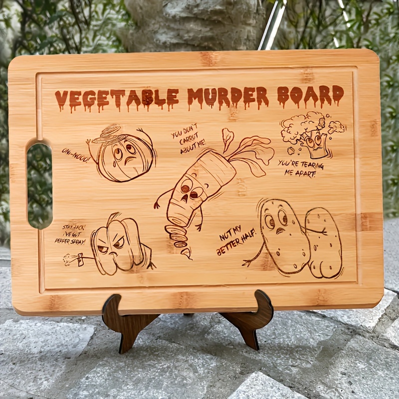 

Funny Bamboo Cutting Board - Engraved Vegetable Murder Design, Perfect For Kitchen Decor & Housewarming Gift