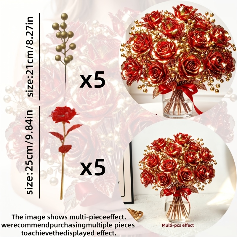 TEMU 10pcs Artificial Flower Set - Golden-plated Preserved Roses With . High-end Simulated Material. An Elegant And Sophisticated Ambiance, Suitable