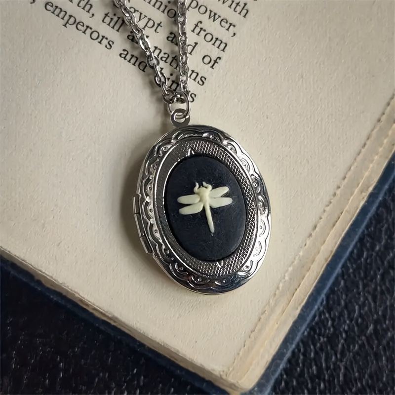 Image of Academy Style Fashionable And Cute Dragonfly Box Can Store Sweet Memories Unisex Stainless Steel Box Pendant Necklace