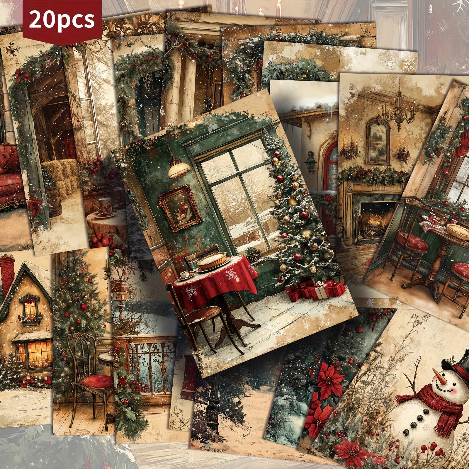 TEMU Set Of 20 Retro Holiday Decor Postcards Measuring 4x6 Inches, Featuring Classic Pinup Art, Perfect For Scrapbooking And Crafting