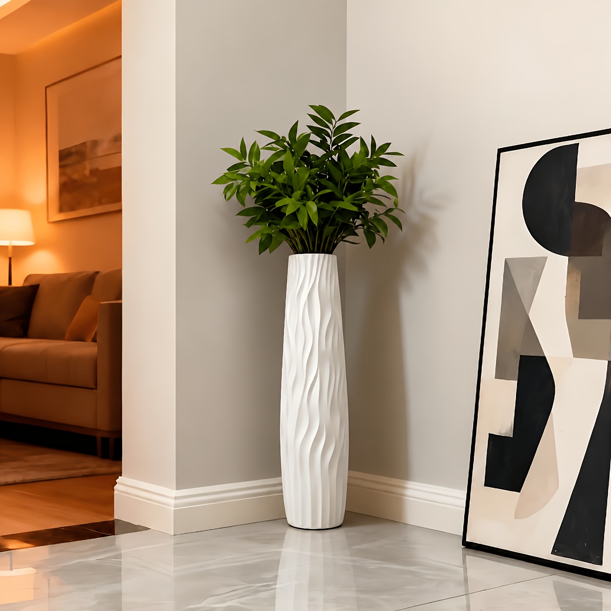 TEMU Large, Durable Plastic Floor/cabinet Vase, 58cm Tall: Features A European Minimalist Modern Geometric Cylindrical Design, In White, Black, And