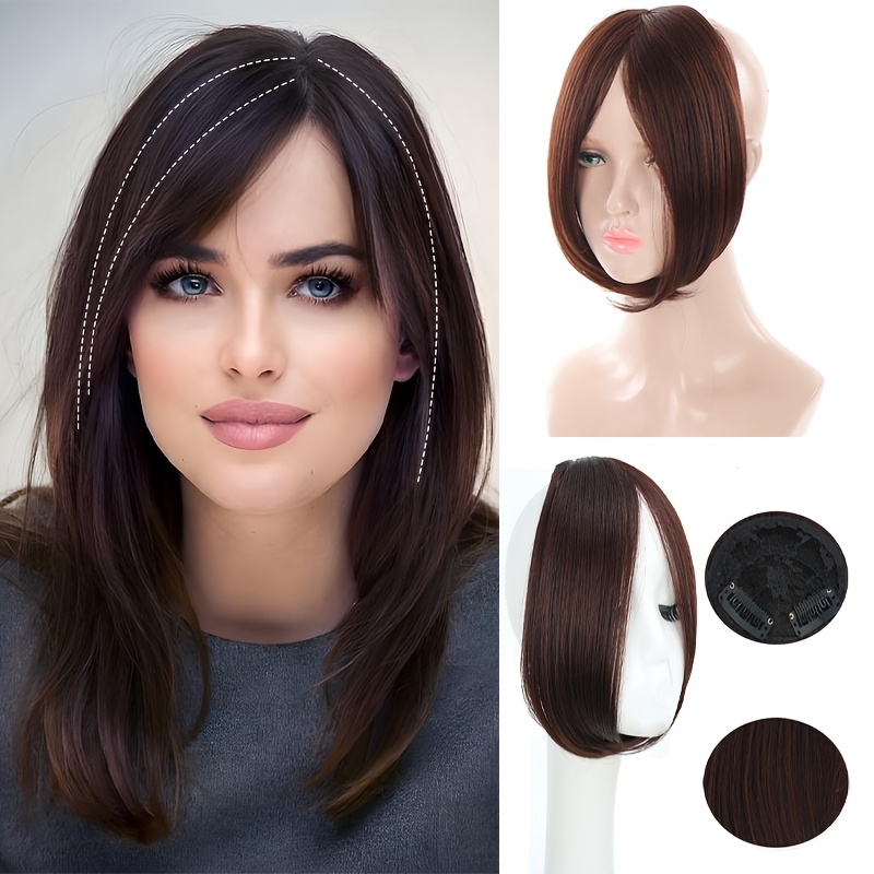 1pc women s synthetic straight bangs wig heat resistant center parted   fringe in dark brown for   short hair wigs details 1