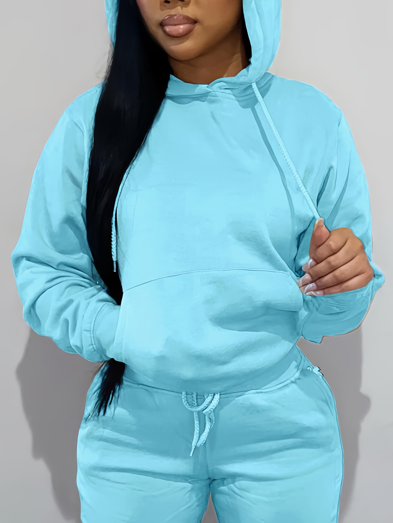 Women'S Solid Color Polyester Hoodie with Kangaroo Pocket, Fall Season Regular Length Pullovers, 100% Polyester Knit Fabric, 190g/m? - Cozy Casual Wear