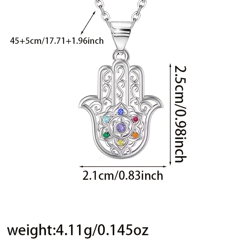 Women's S925 Silver Hamza Necklace with Lotus Chakra Pendant