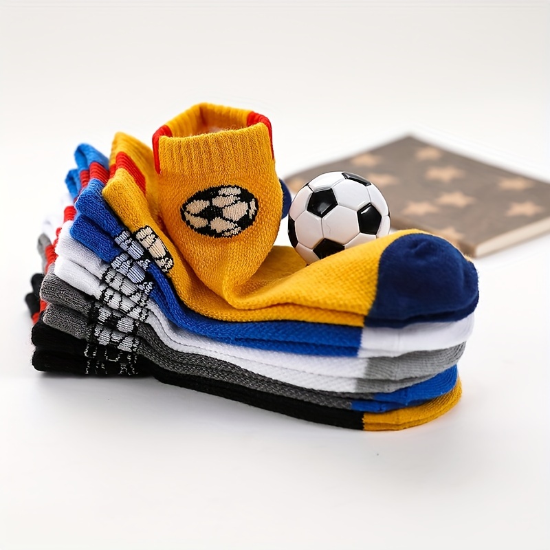 TEMU 5pcs Boys' Cartoon Football Pattern Low Cut Ankle Socks, Comfortable Breathable Soft Cotton Socks, Suitable For Children's Outdoor Wear