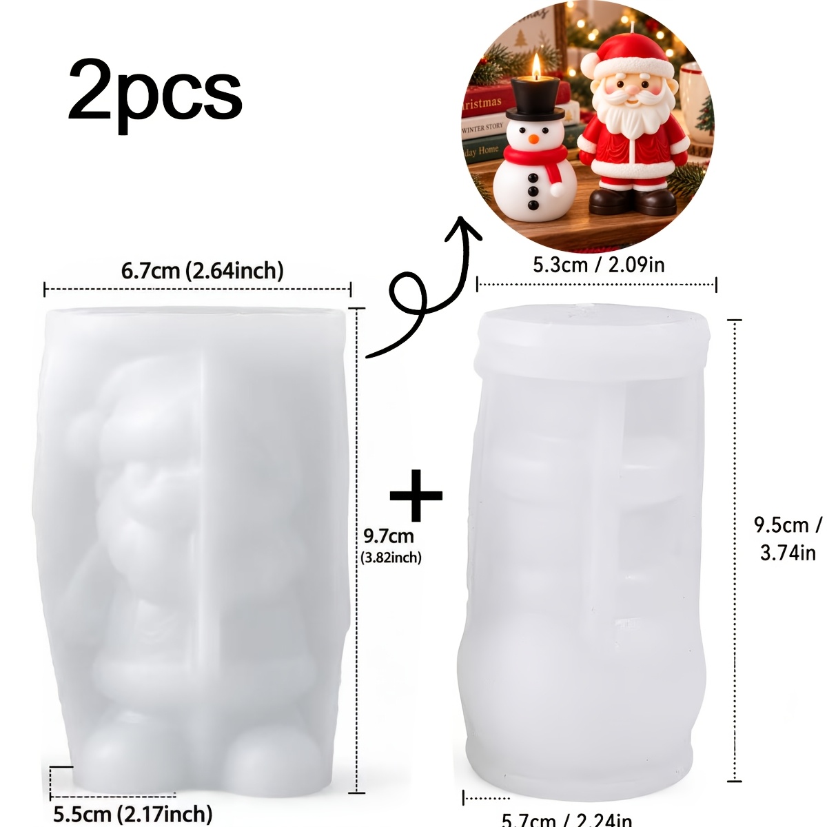 TEMU 2pcs Santa Claus And Snowman Silicone Candle Resin Mold Set, Classic Santa With Red Scarf And Snowman Shape Molds, Diy Soy Wax Candle Making