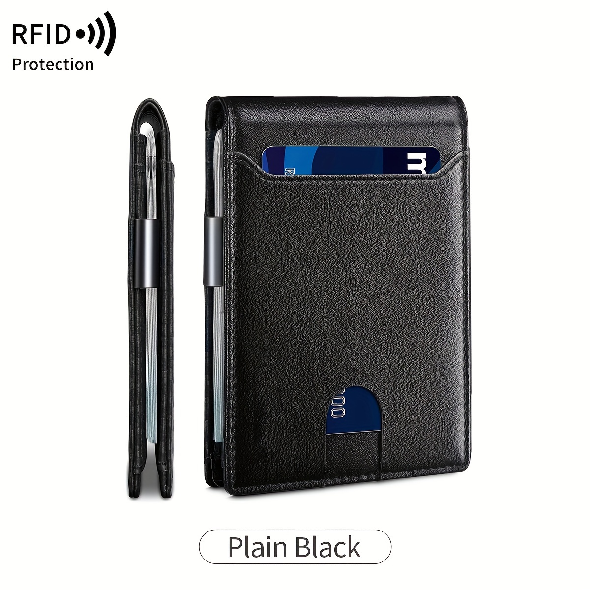 TEMU Miyin Fiber Wallet - Rfid Blocking, Multi-functional Bifold With Credit Card Slots & Money Clip, Portable Front For Men - Ideal Gift