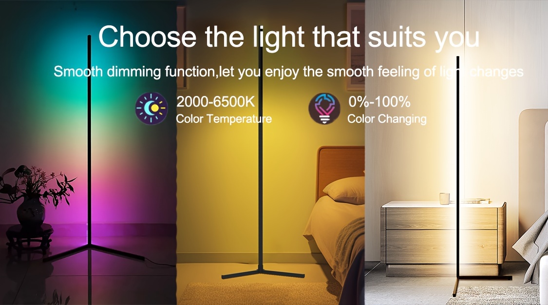 Smart Modern RGB LED Floor Lamp with Music Synchronization And 16 Million Colors, Perfect for Gaming Rooms, Living Rooms, Bedrooms, And Offices, in Black