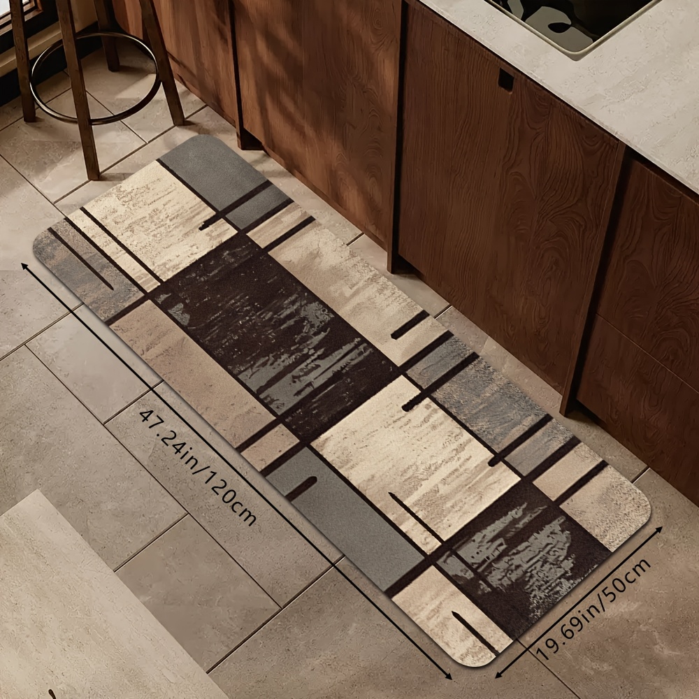 TEMU 1pc Creative Versatile Brown Geometric High Rebound Printed Mat, Machine Washable Kitchen Carpet, Easy To Clean, Non-slip, Stylish Mat And