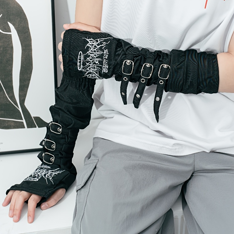 1 pair punk y2k post apocalyptic embroidered cuffs black - Temu