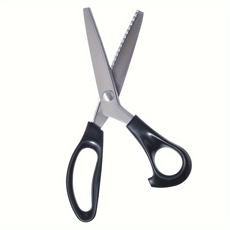 TEMU Pinking Shears For Fabric, Leather, Handmade Cardboard - Non-slip Professional Scissors With Serrated Triangular Teeth For Crafting And Sewing - Black