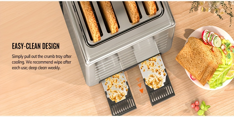 Toaster 4 Slice, Digital Smart Toaster with TouchScreen, Dual Control Panel, Single Slot Toasting, Timer, Reheat & Defrost for Bagels, Bread, Waffles, Stainless Steel Kitchen Essentials