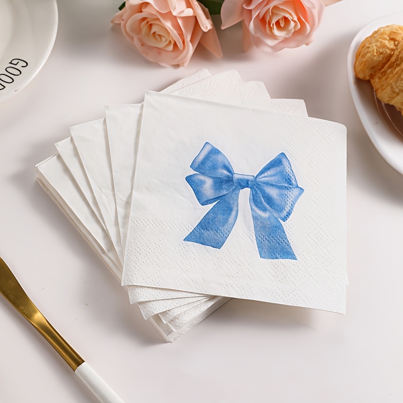 Image of Romantic Double-layer Bow Print Napkins, 10x10 Inches - Valentine's Day, Wedding Anniversaries & Parties, Disposable Paper Towels, Wedding Napkins