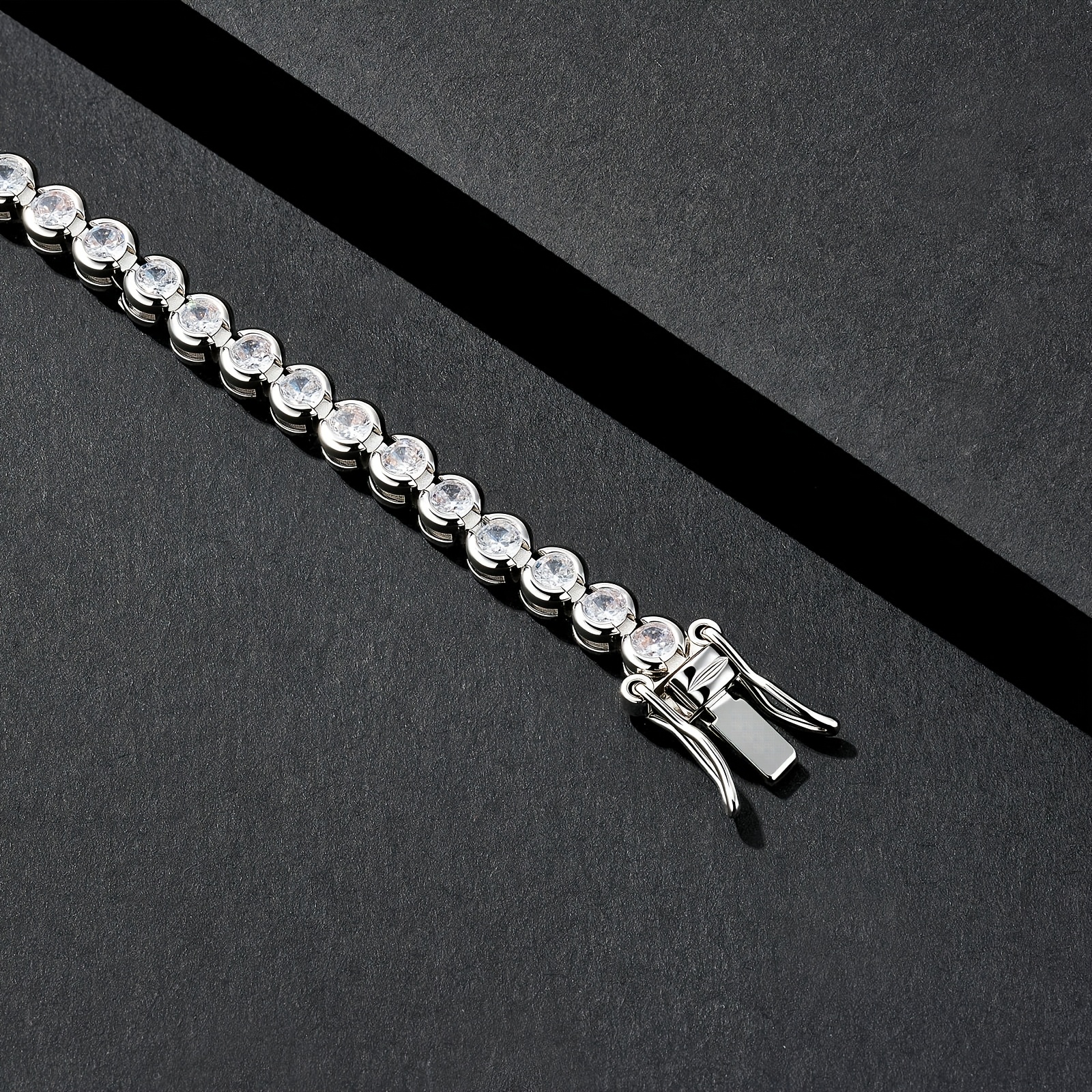 Hip-Hop Round-Edged Bracelet with Cubic Zirconia, Stackable