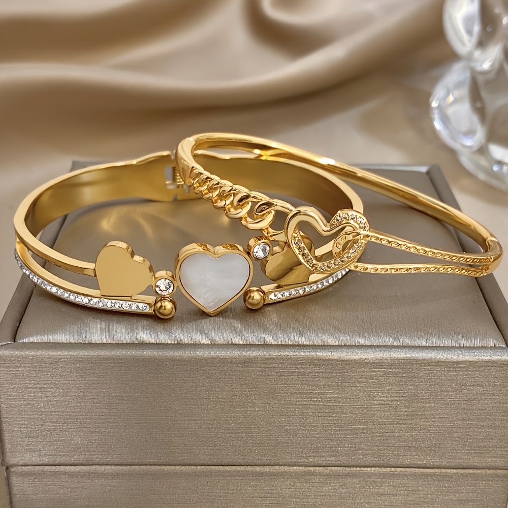 2pcs Set Romantic Heart Bangle Bracelet Set for Women
