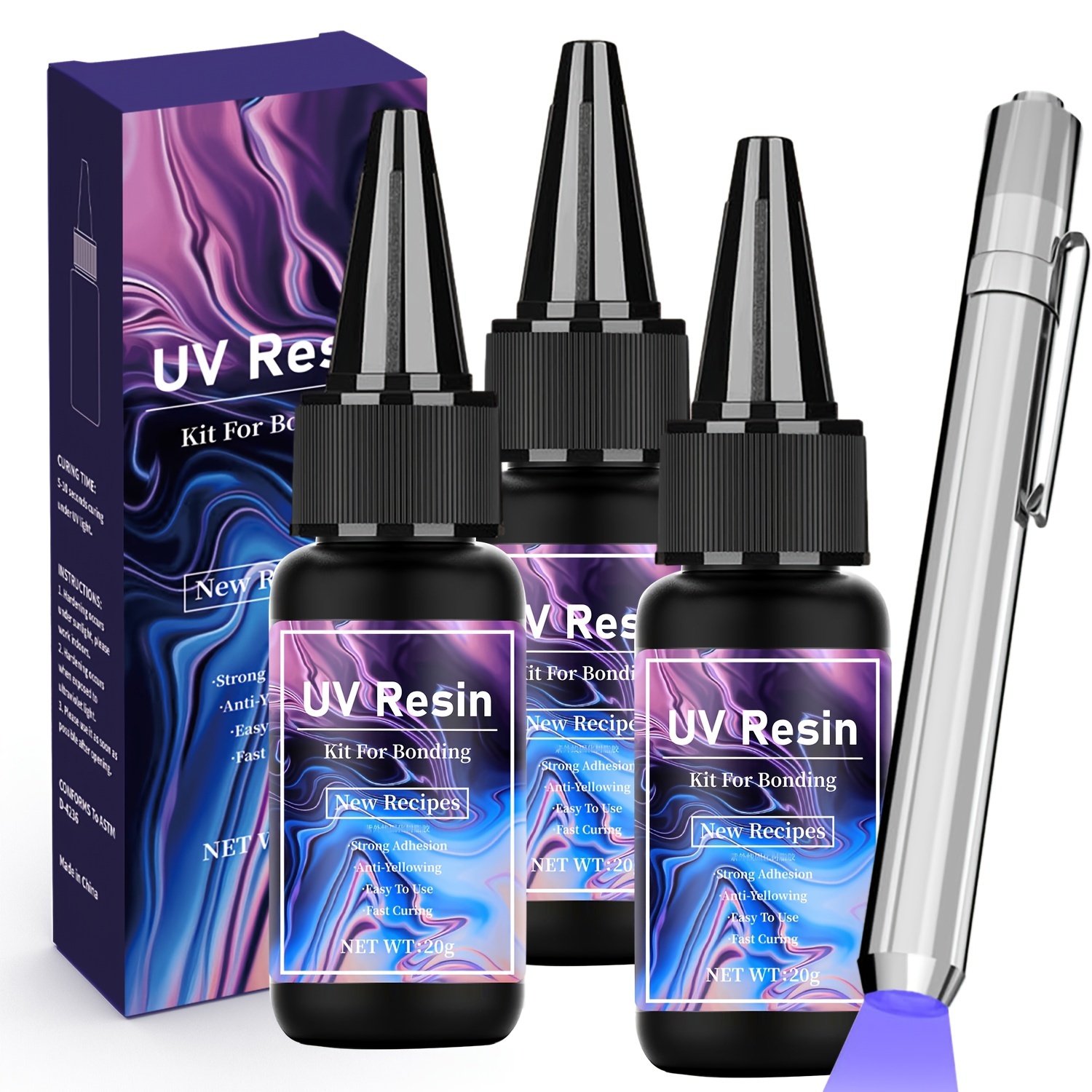 

Uv Resin Kit With Light 20g 3pcs/20g 5pcs, Quick-drying Uv Resin, & Repairing , Clear Uv Glue With Uv Penlight For Resin, Plastic, Glass, Acrylic, Metal