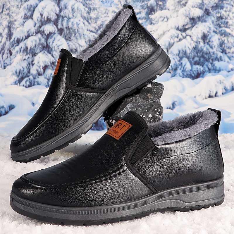 

Bottes de Neige à Enfiler pour Hommes - Hauteur Cheville, Doublure en Chaude, Semelle TPU Antidérapante, Couleur Unie, Bottes d'Hiver