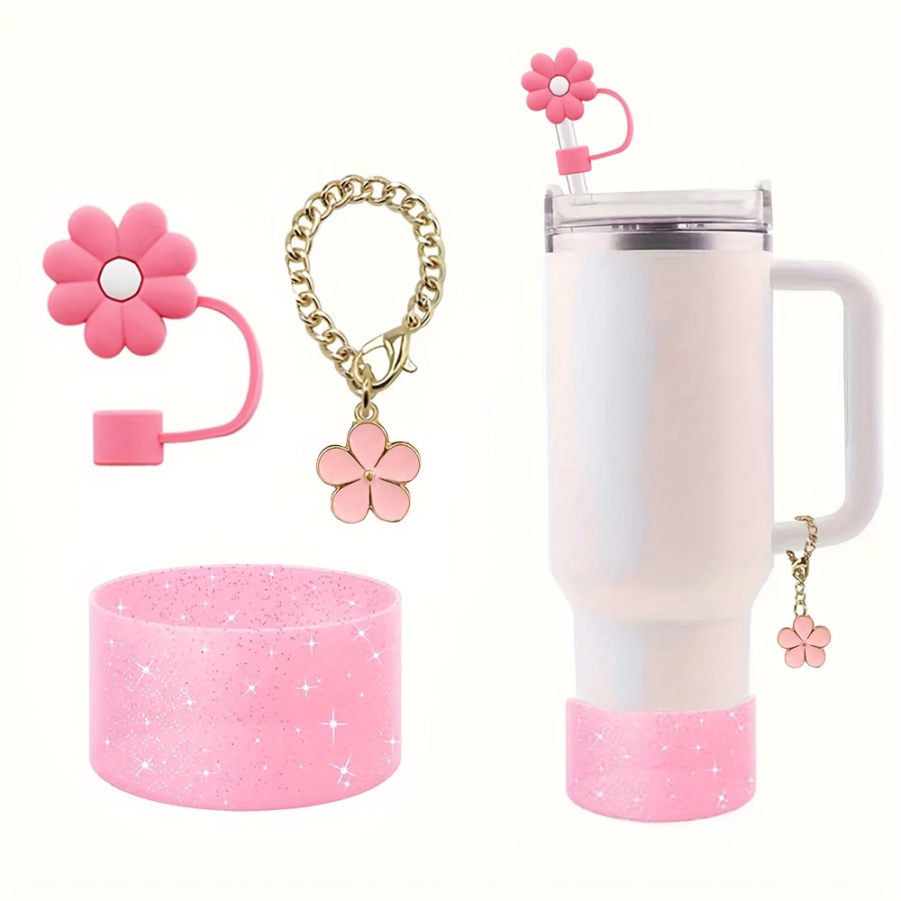 

Chic Flower Charm Chain Set For Stanley Tumblers - Includes 10mm Straw Topper & Glitter Silicone Boot, Perfect For Easter, Women's Day, Valentine's, New Year, Mother's Day