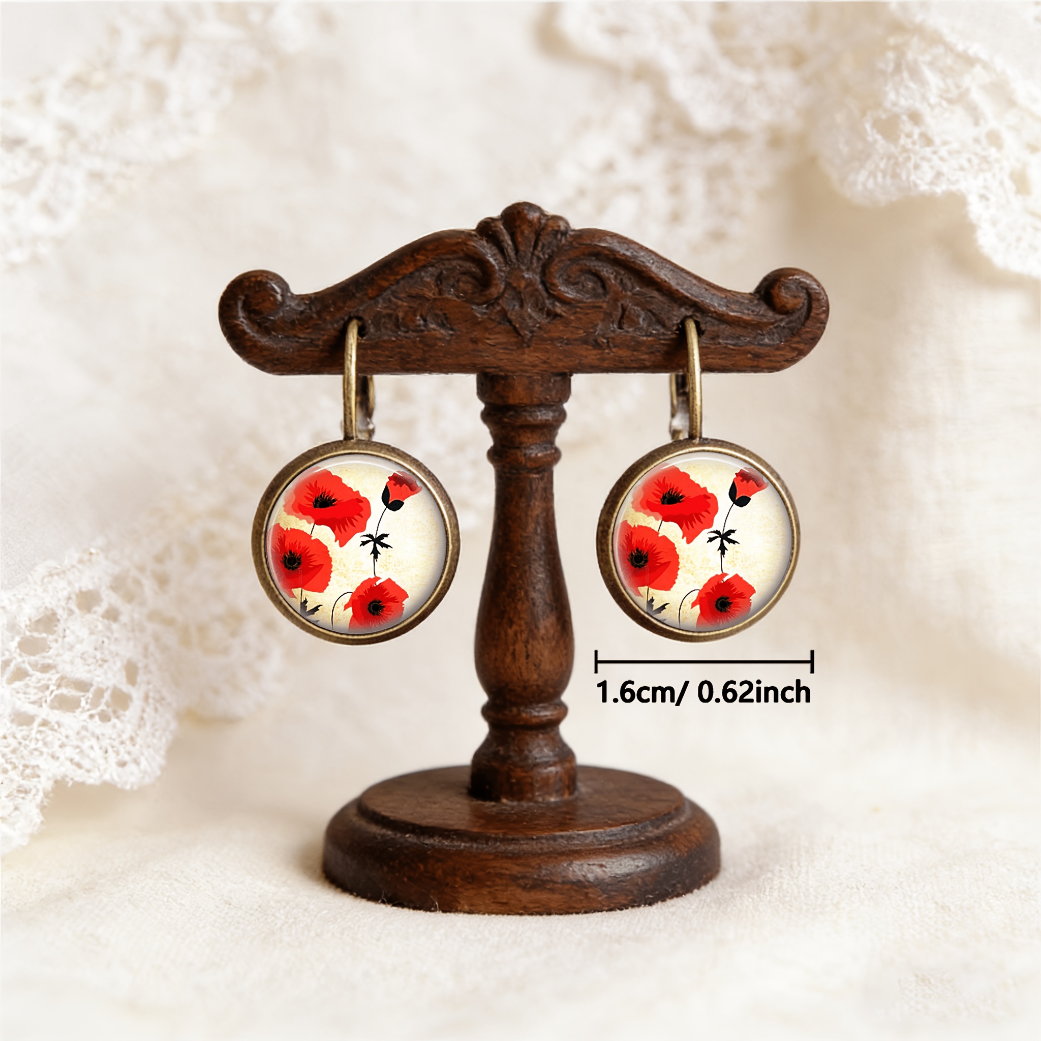 Cyan Round Classical Earrings with Floral Print, Unisex