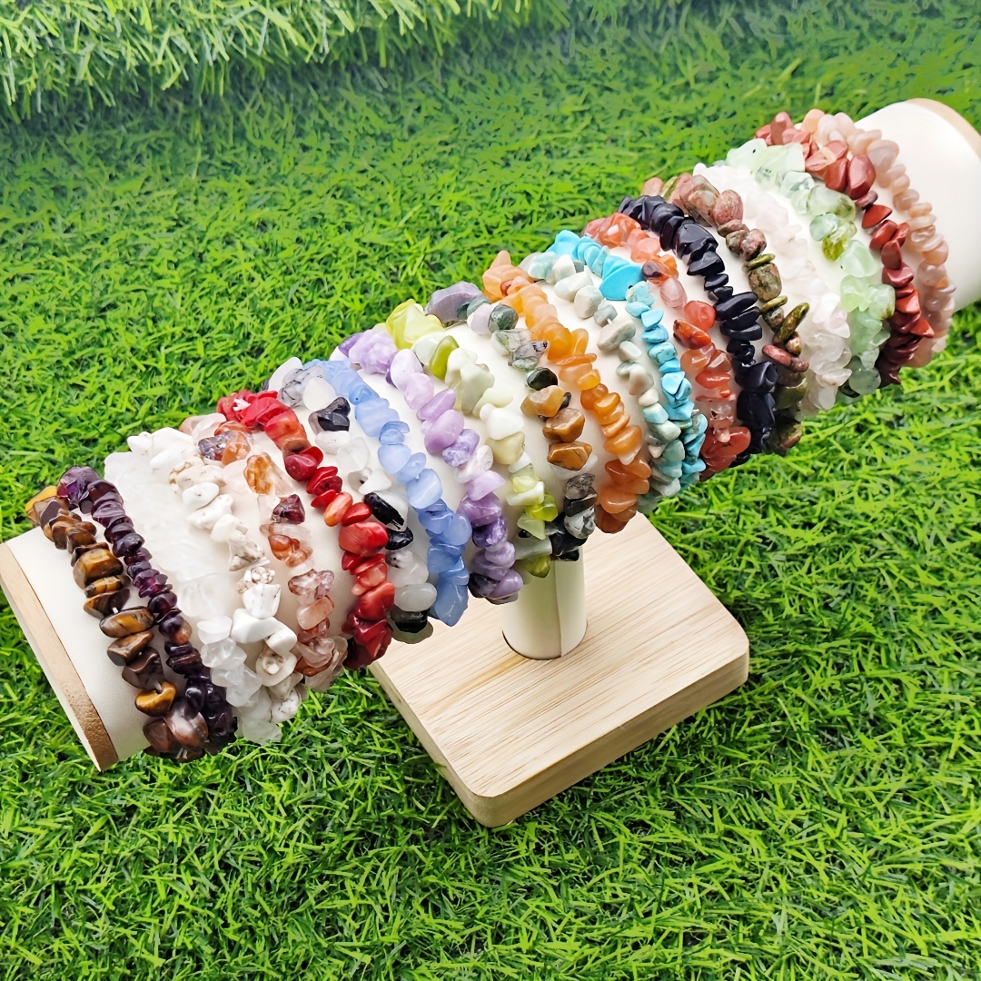 

10-pack Assorted Natural Stone Stretch Beaded For Women, Genuine Gemstone Tribal Bracelet Set For And Gifts, No - Includes Amethyst, Opal, Carnelian, Fluorite, Quartz, Lapis