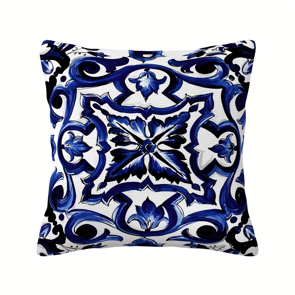 TEMU 2D - 1 pieza Qinghua de Porcelana Estilo Tradicional Portugués Azul de Porcelana Impreso 2D de Cara de Cojín de Sofá con Cremallera, Adecuada