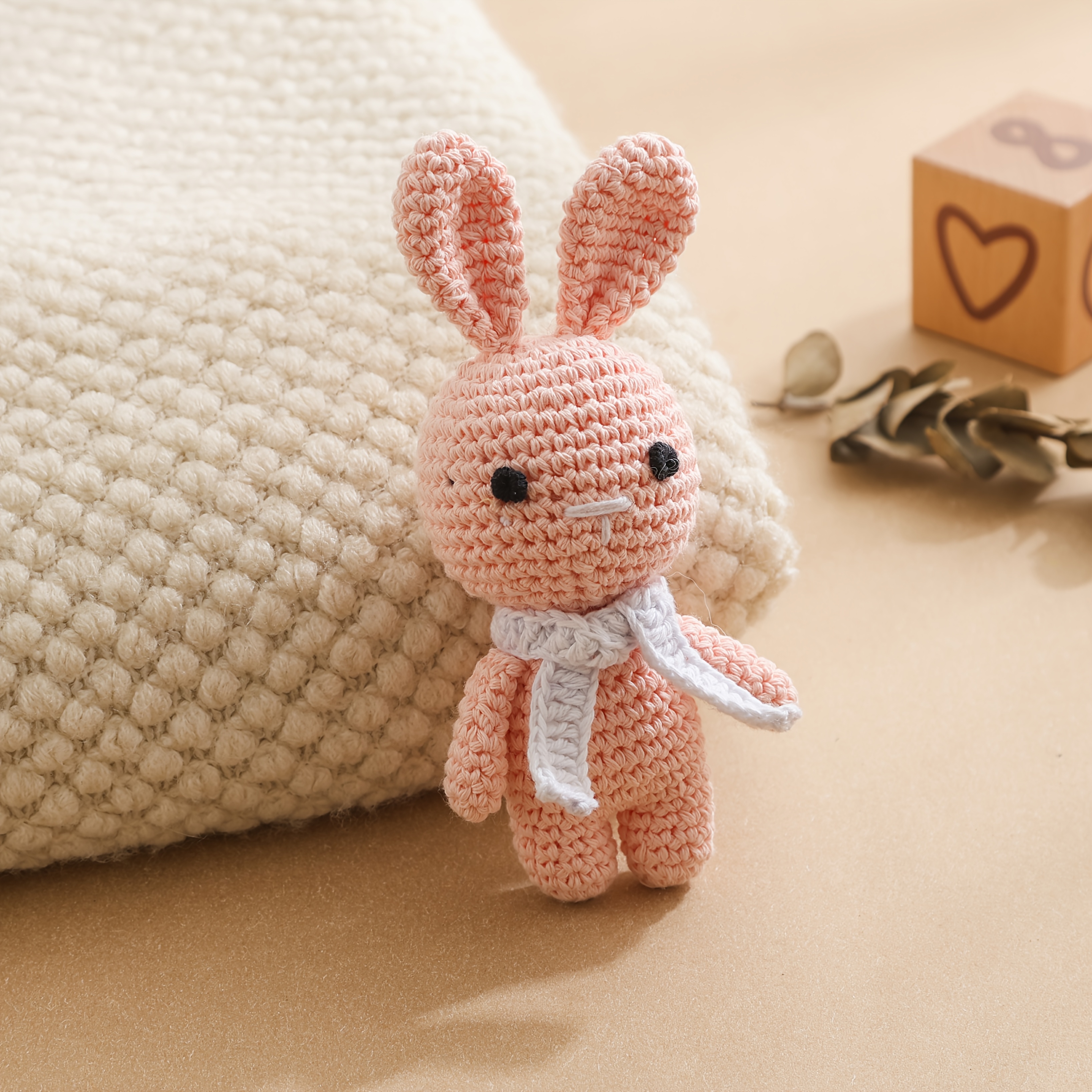 Hand-Knitted Scarf Rabbit Rattle Toy, Soft and Detailed