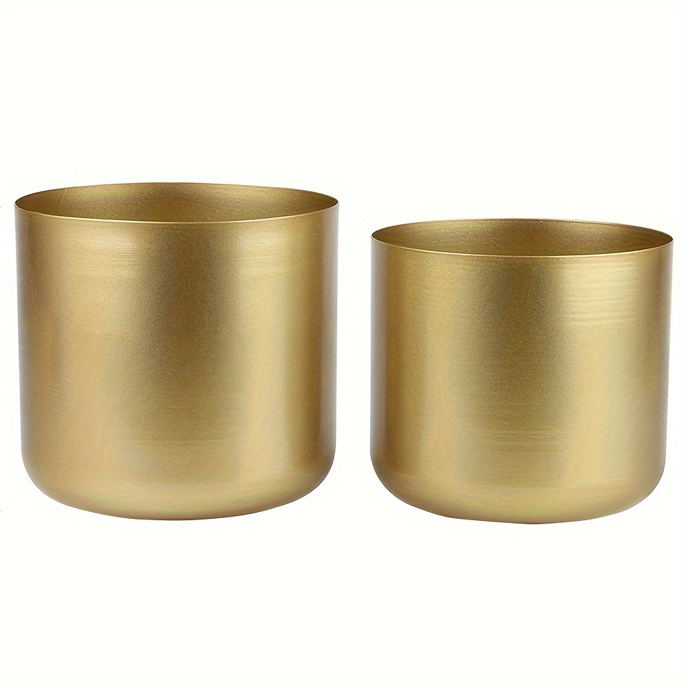 Image of 2pcs Bohemian Cast Iron Golden Vase - Modern Cylindrical Plant Pot With Round Base & Top, Indoor/outdoor Wedding & Decor Suitable For Living Room, Balcony, Floor Display - Decorative Flower Vase