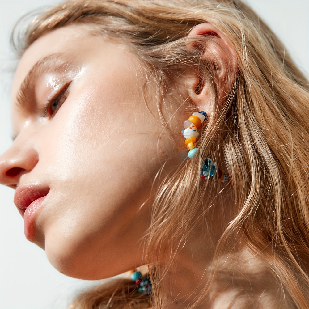 TEMU 2pcs Individual Candy-colored Glass Bead Tassel Earrings, Fashionable Easy Bohemian Ear Jewelry, Bead Colors And Patterns Random, Suitable For