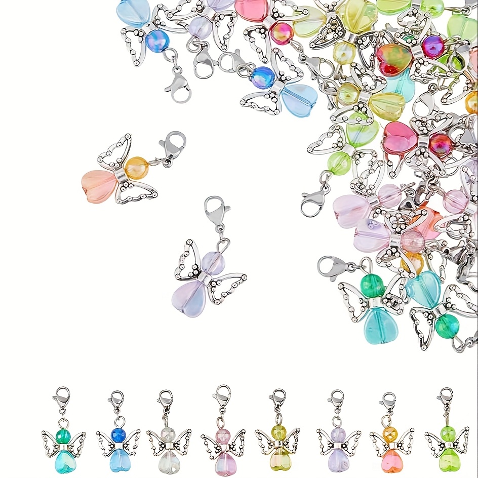 30pcs Wing Pendants, Colorful Pendants With Lobster Clasps, Suitable For Craft Making, Diy Key Rings, And Keychain Accessories