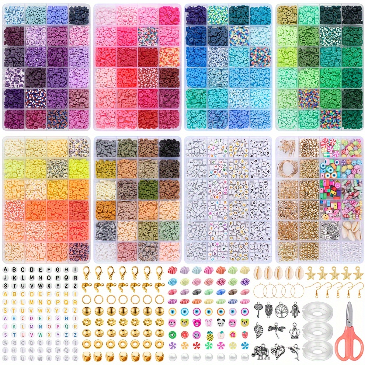 

8 Boxes 14400pcs Clay Beads Set For Bracelet Making Kit, Flat Round Polymer Clay Spacer Beads With Beading Tools For Diy Jewelry Making, Birthday Party Thanksgiving, Christmas New Year Gift